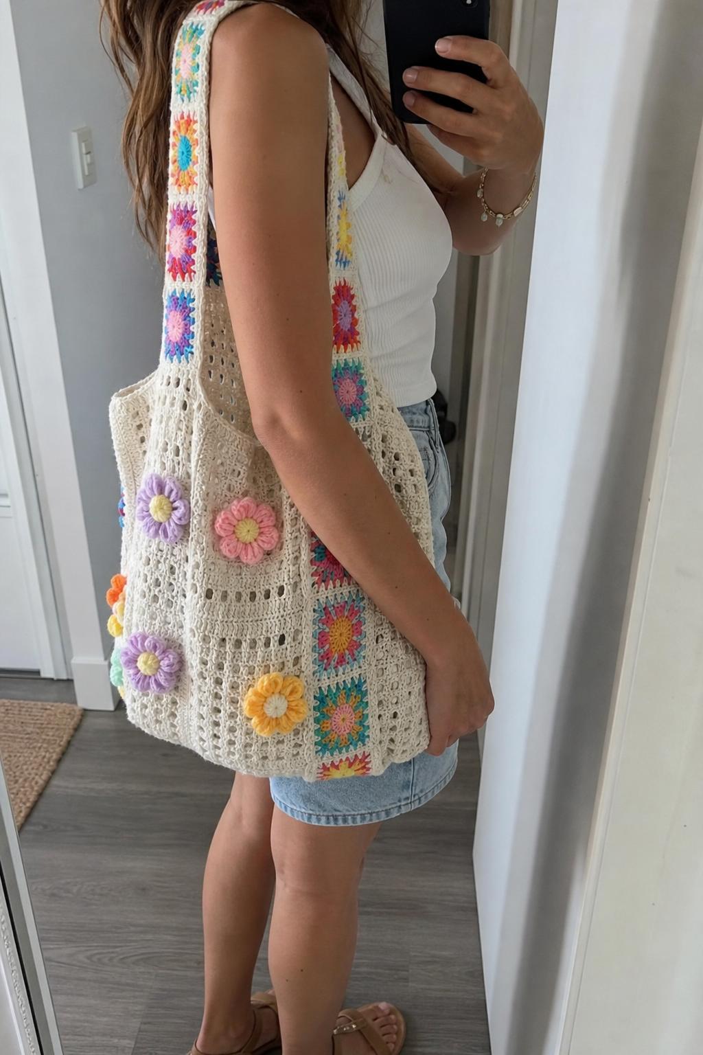FlowerKnot™ Boho Crochet Flower Tote Bag lifestyle image 1