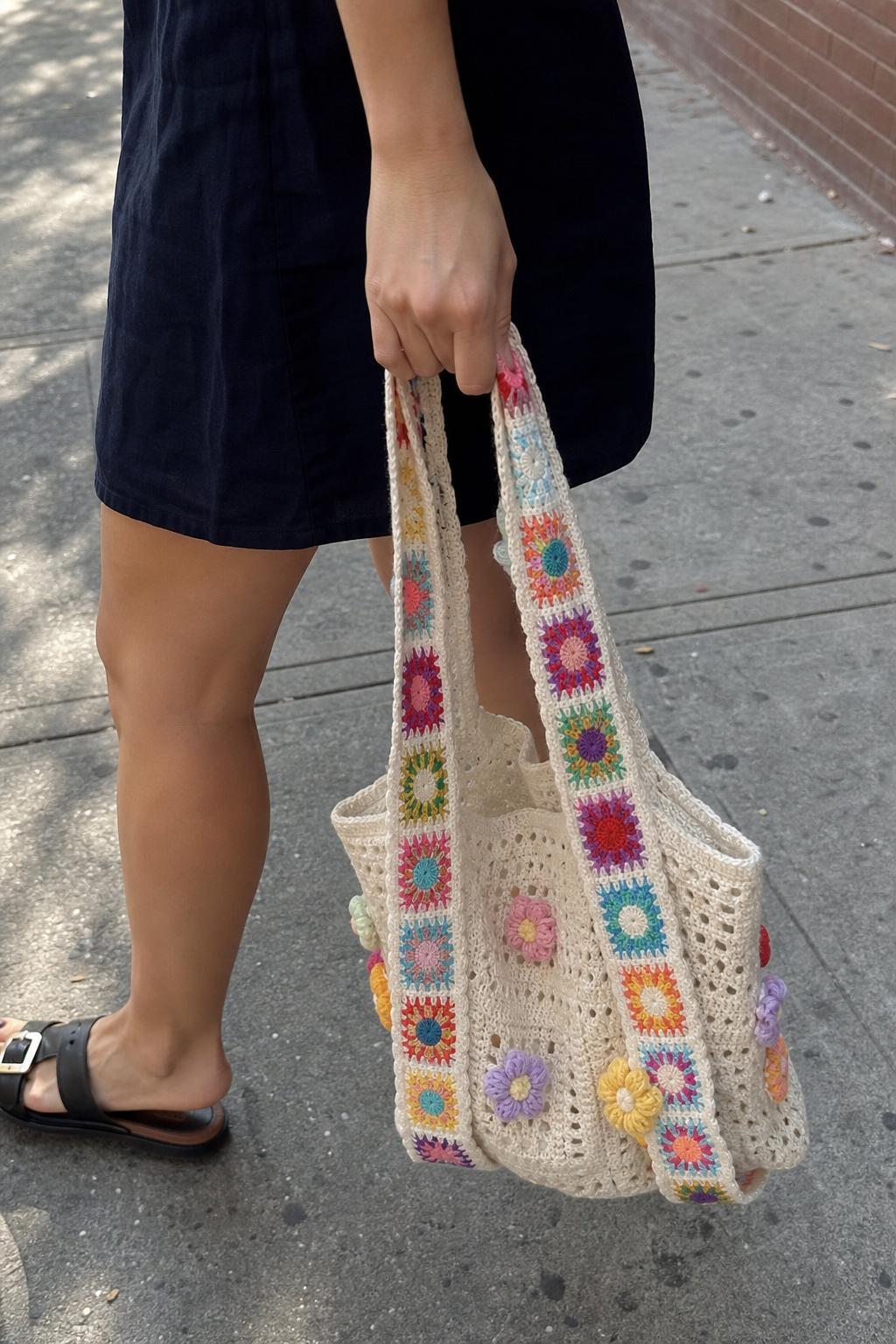 FlowerKnot™ Boho Crochet Flower Tote Bag lifestyle image 3
