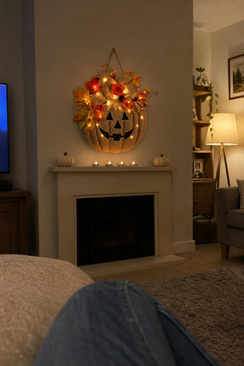 GlowJack™ Lighted Pumpkin Wreath lifestyle image 5