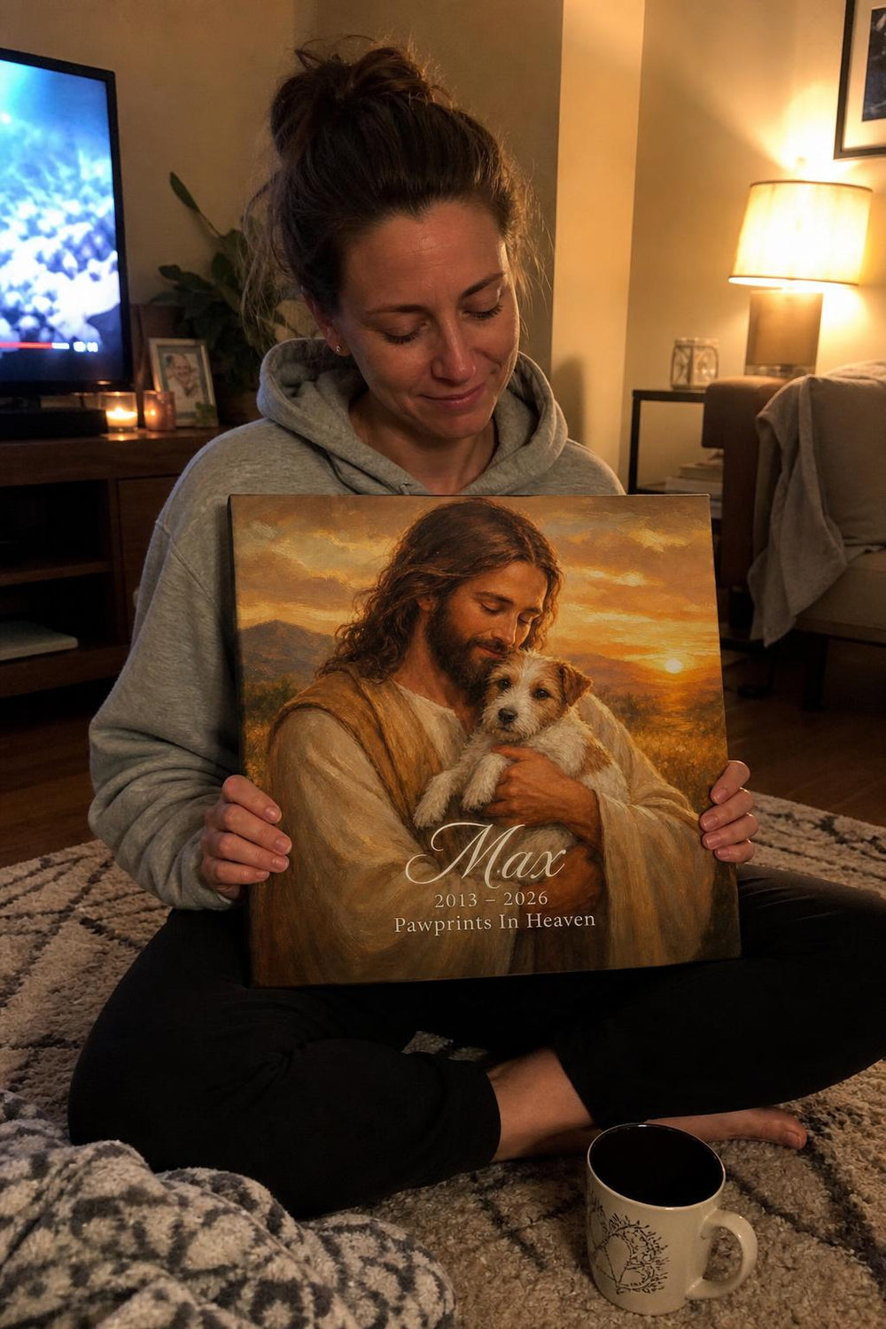 Pawprints In Heaven personalized pet memorial canvas in a customer's home