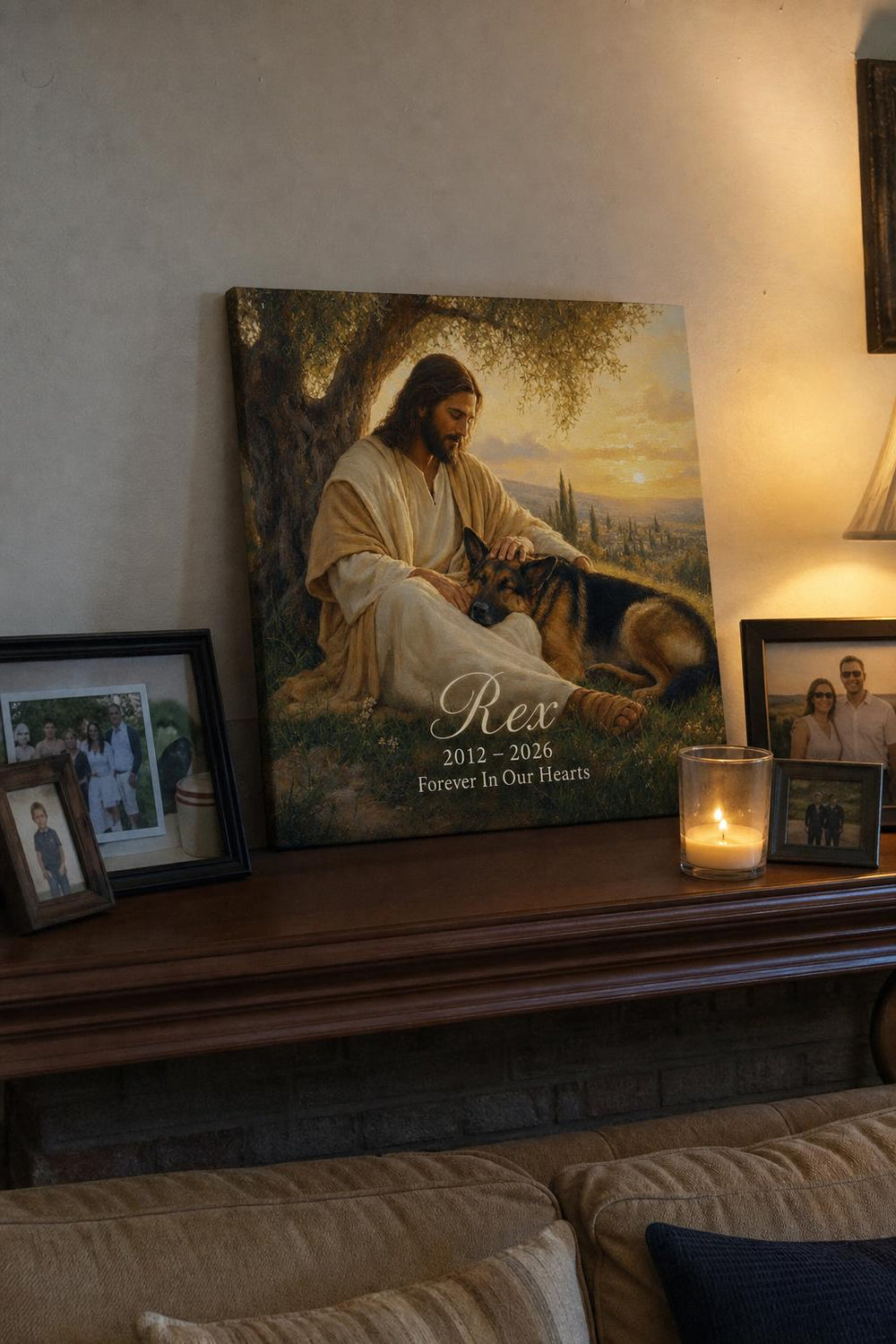 Pawprints In Heaven personalized pet memorial canvas in a customer's home