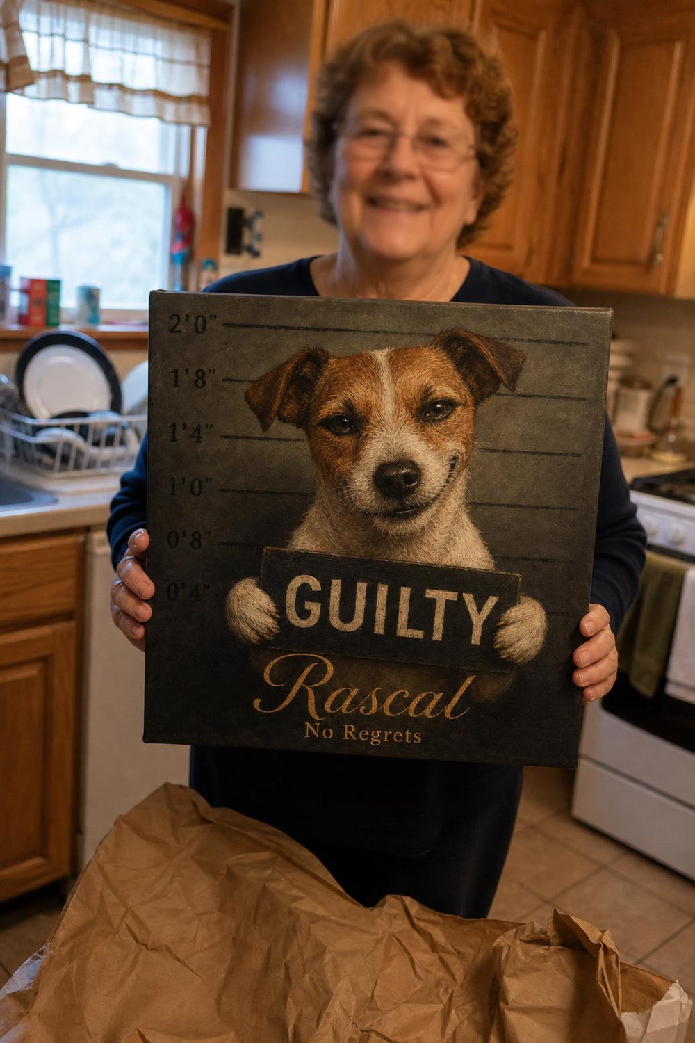A Most Wanted personalized pet canvas in a customer's home