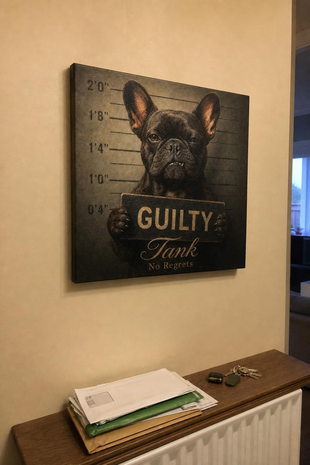 A Most Wanted personalized pet canvas in a customer's home