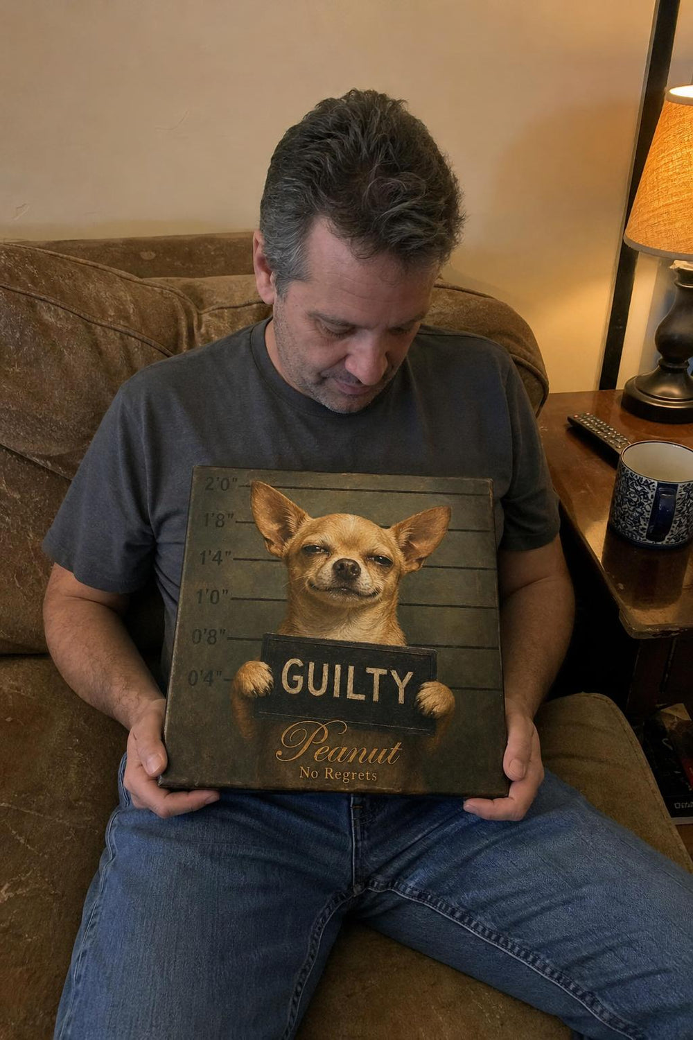 A Most Wanted personalized pet canvas in a customer's home