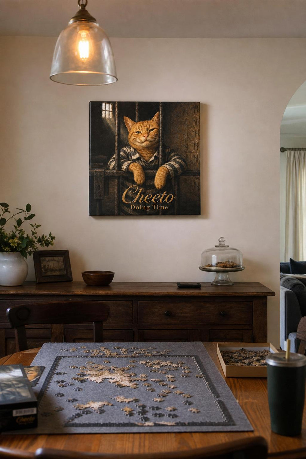 A Most Wanted personalized pet canvas in a customer's home