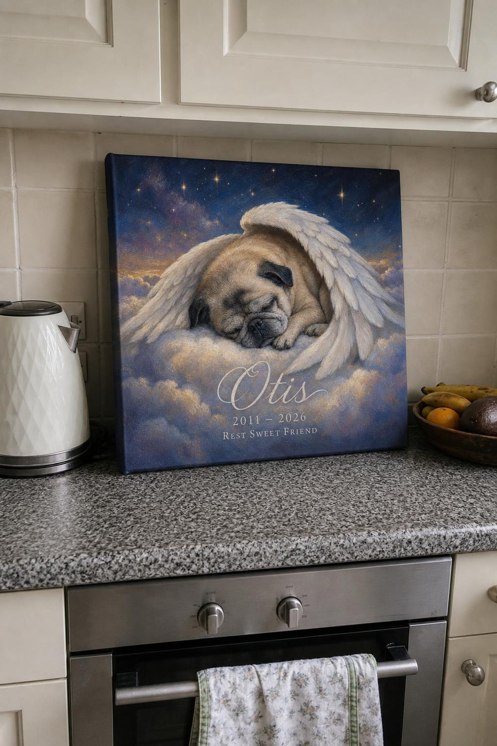 A Little Wings pet memorial canvas in a customer's home