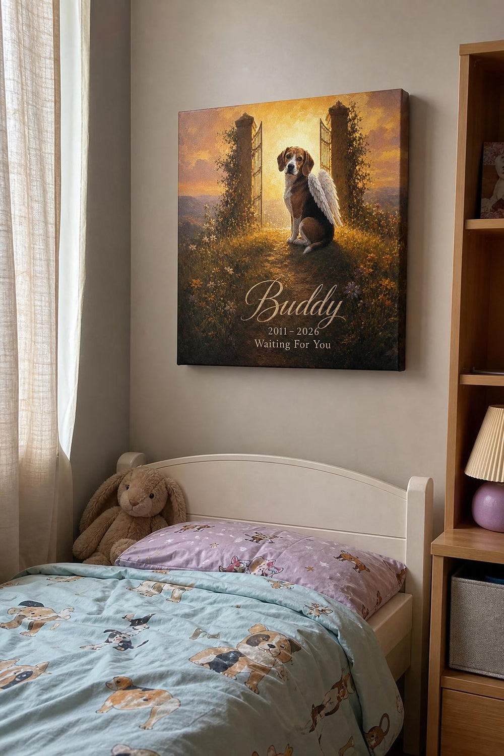 A Little Wings pet memorial canvas in a customer's home