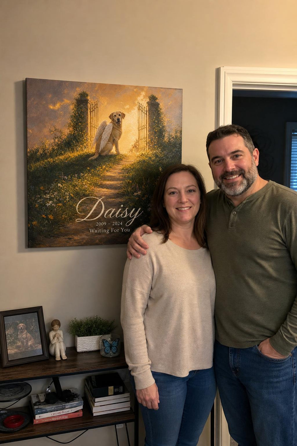 A Little Wings pet memorial canvas in a customer's home