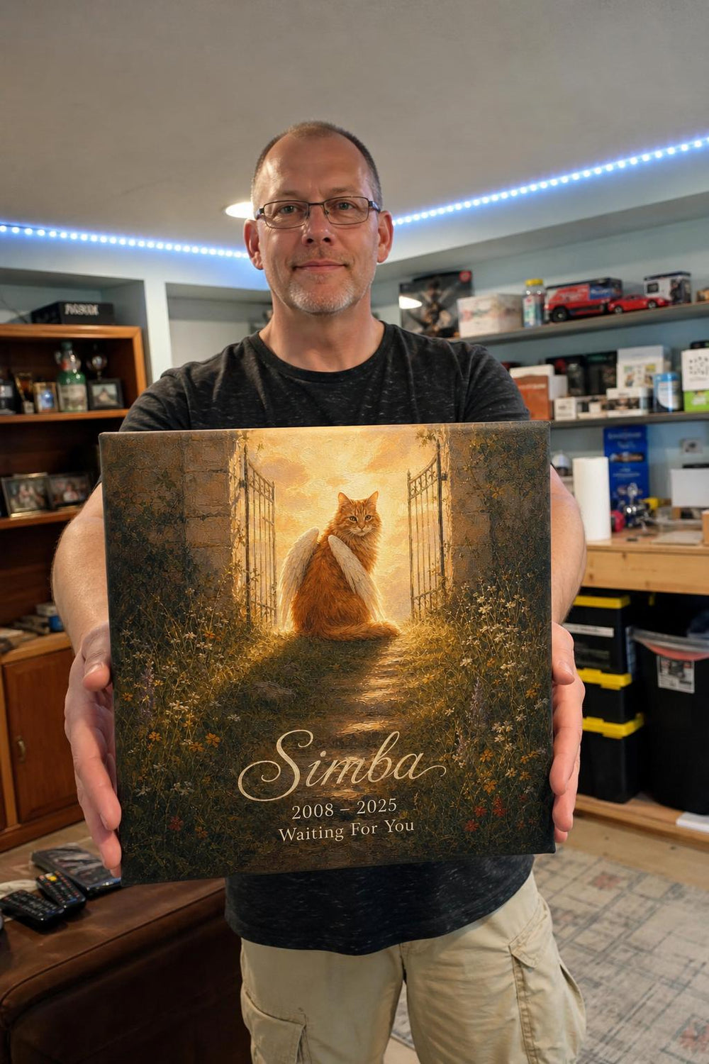 A Little Wings pet memorial canvas in a customer's home