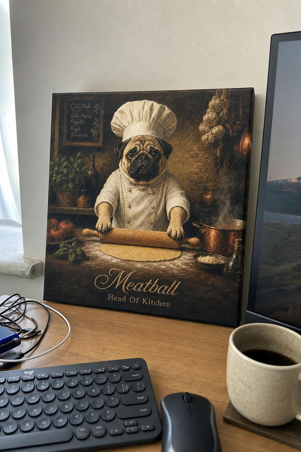 Top Dog personalized pet canvas in a customer's home