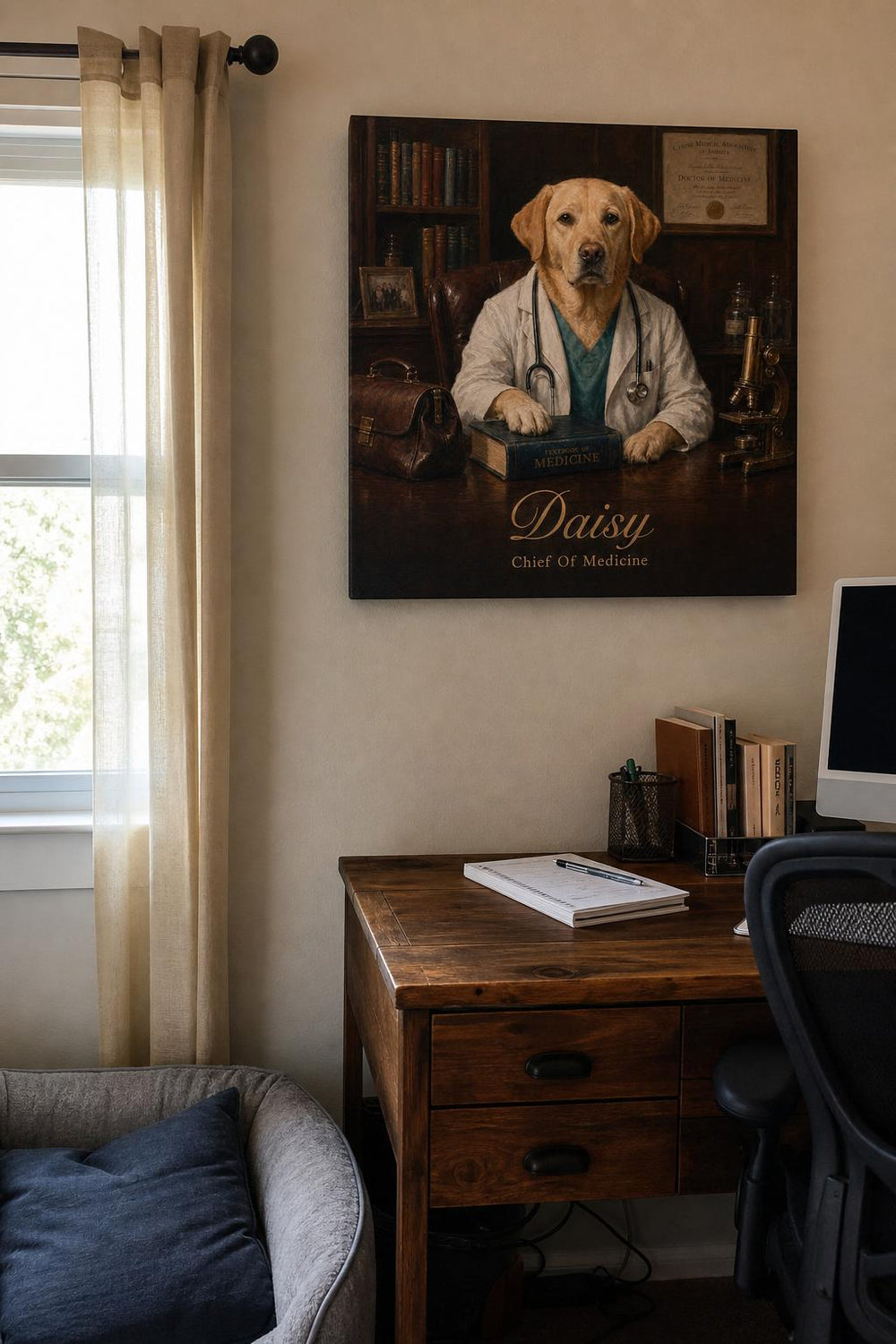 Top Dog personalized pet canvas in a customer's home