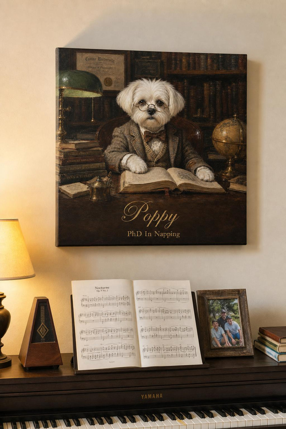 Top Dog personalized pet canvas in a customer's home