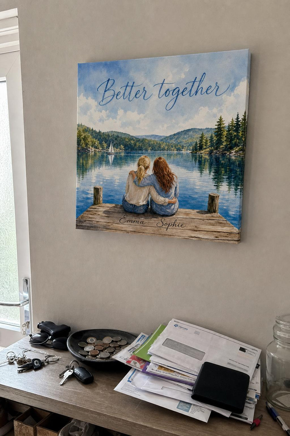 A Two Peas personalized canvas in a customer's home