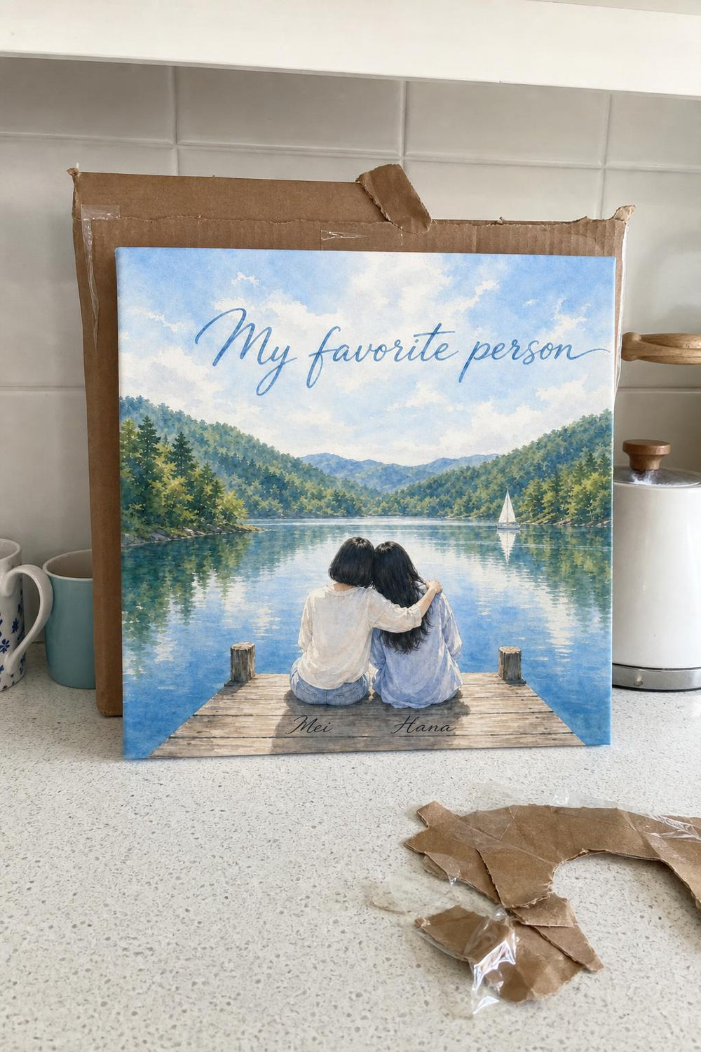 A Two Peas personalized canvas in a customer's home