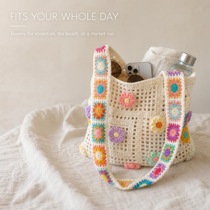 FlowerKnot™ Boho Crochet Flower Tote Bag carousel image 4