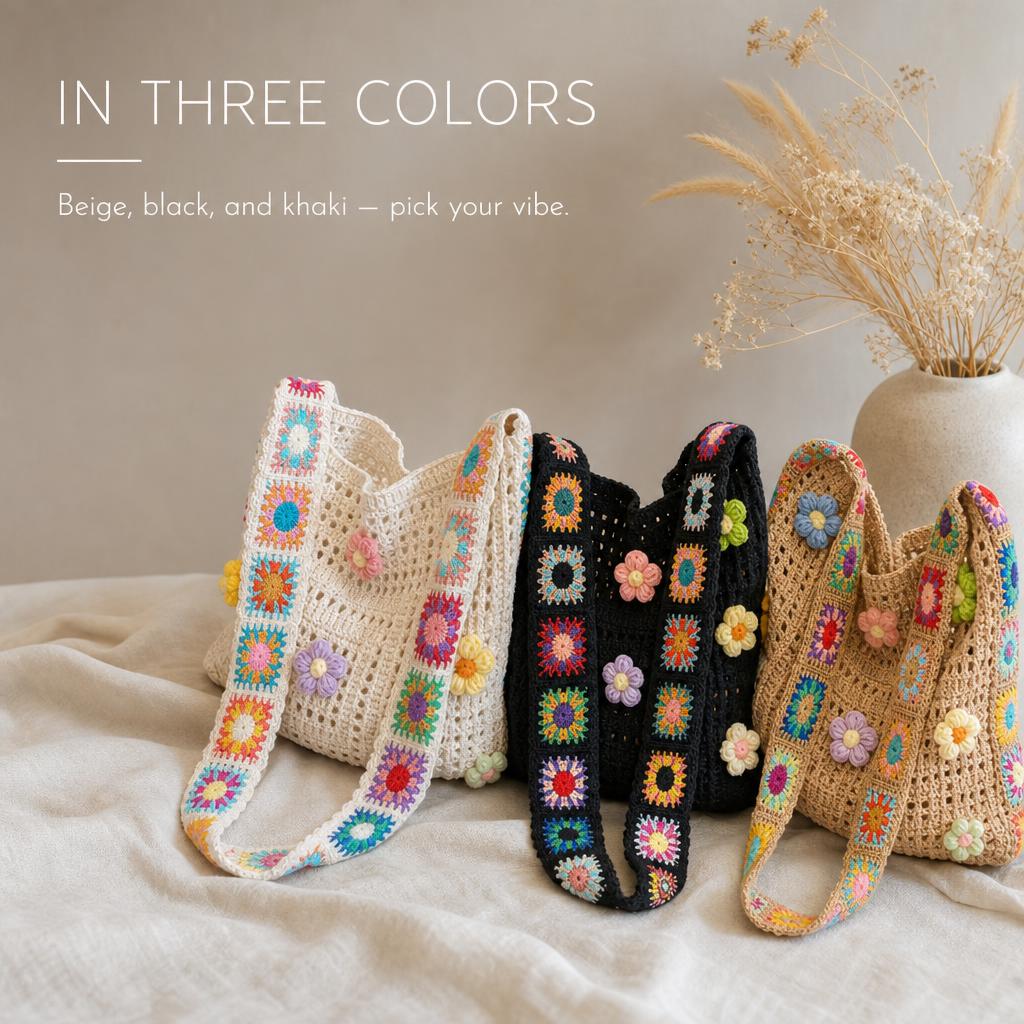 FlowerKnot™ Boho Crochet Flower Tote Bag carousel image 6