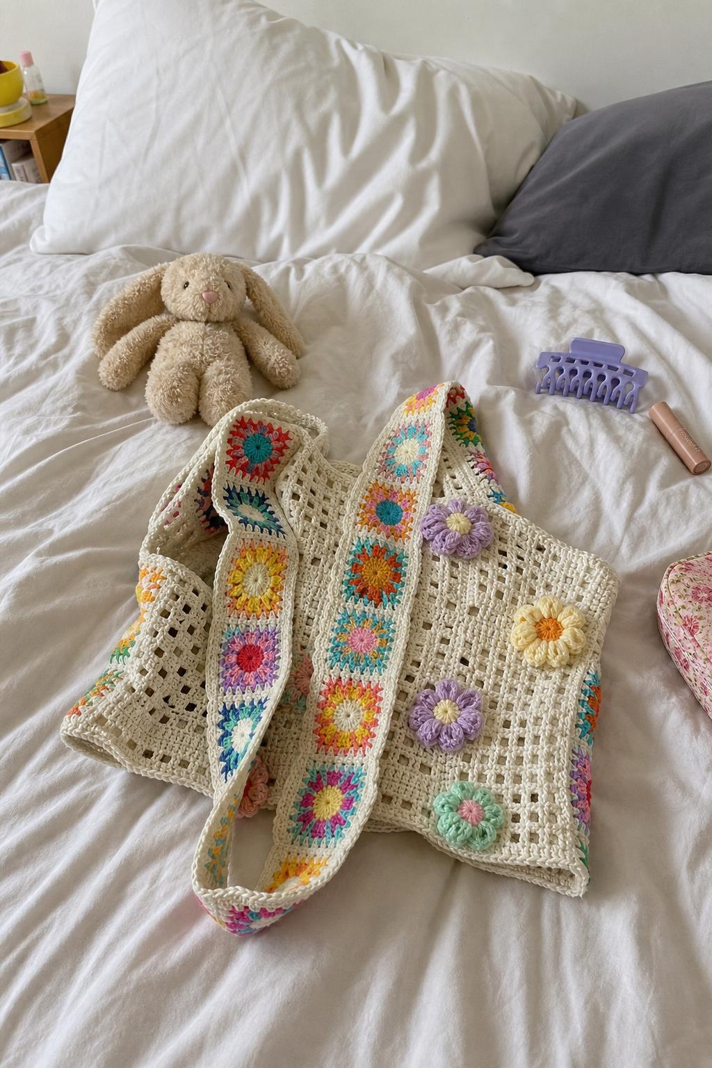 FlowerKnot™ Boho Crochet Flower Tote Bag lifestyle image 4