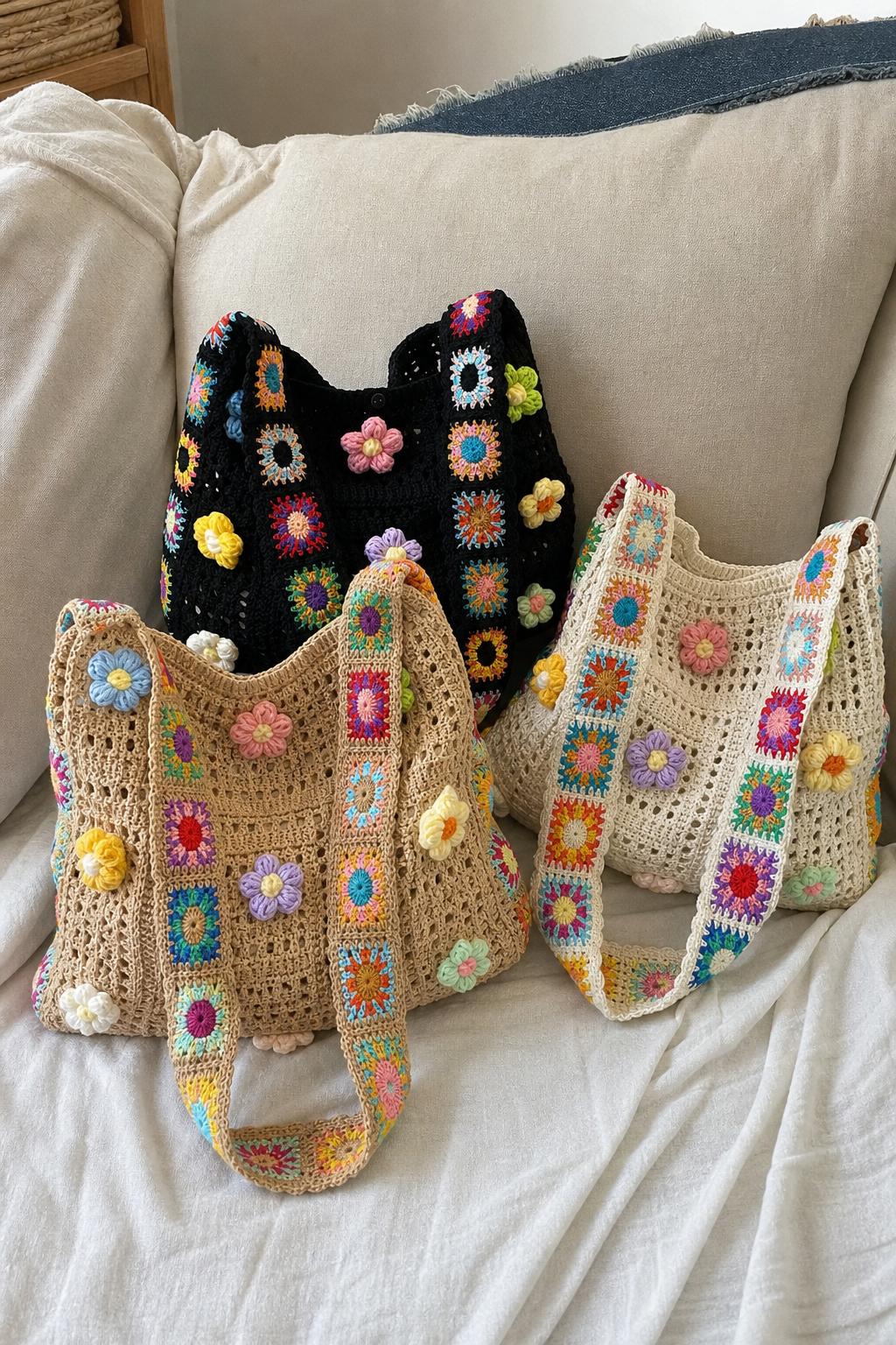 FlowerKnot™ Boho Crochet Flower Tote Bag lifestyle image 5