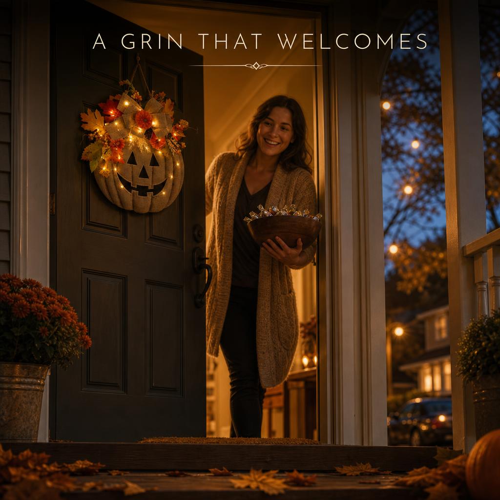 GlowJack™ Lighted Pumpkin Wreath body image 1