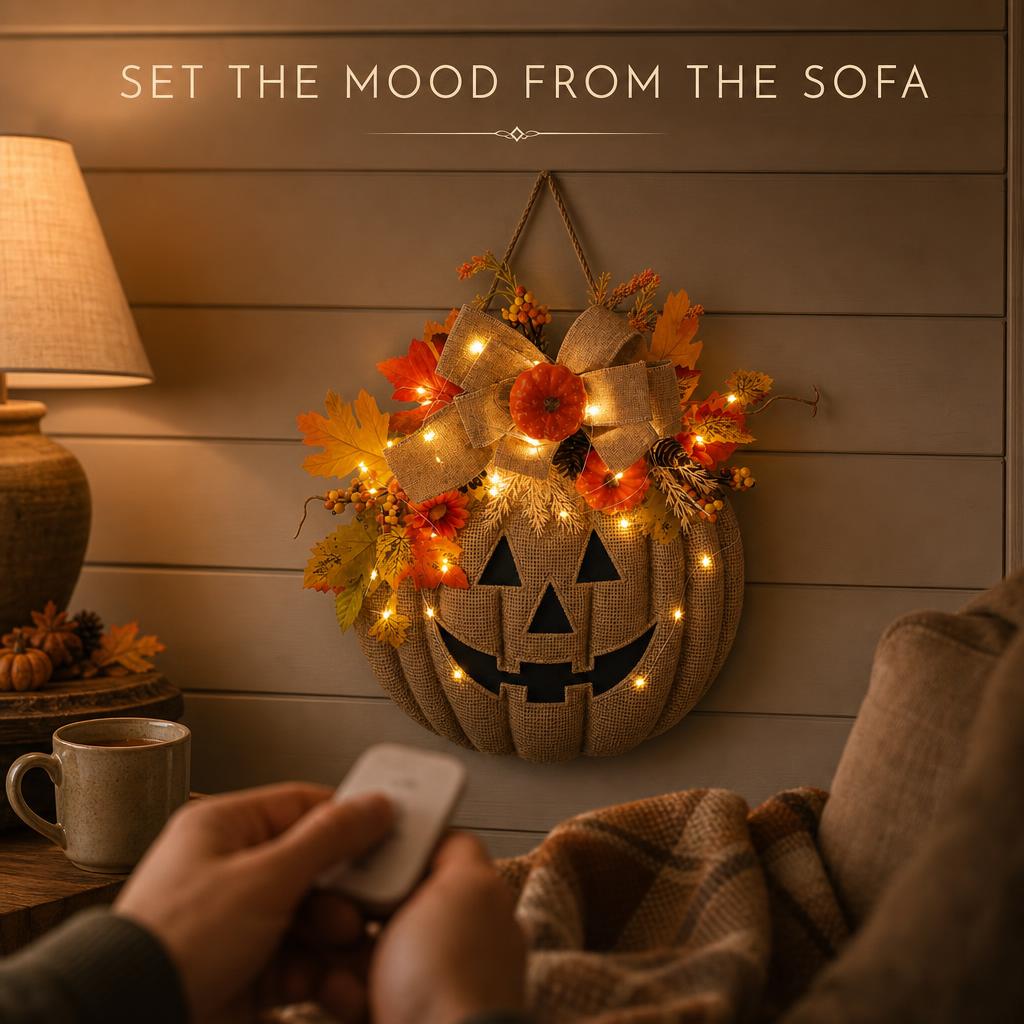GlowJack™ Lighted Pumpkin Wreath body image 2