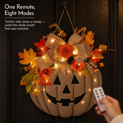 GlowJack™ Lighted Pumpkin Wreath carousel image 2
