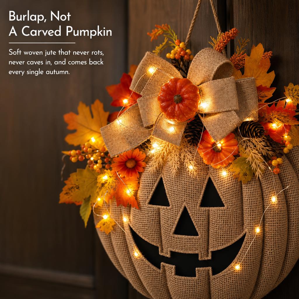 GlowJack™ Lighted Pumpkin Wreath carousel image 3