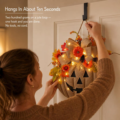 GlowJack™ Lighted Pumpkin Wreath carousel image 4
