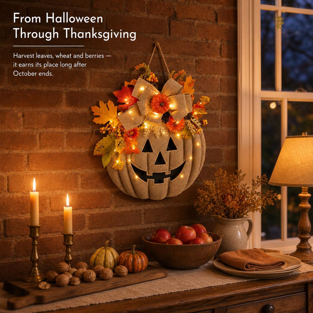 GlowJack™ Lighted Pumpkin Wreath carousel image 5