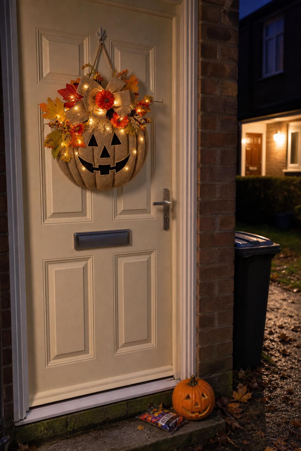 GlowJack™ Lighted Pumpkin Wreath lifestyle image 1
