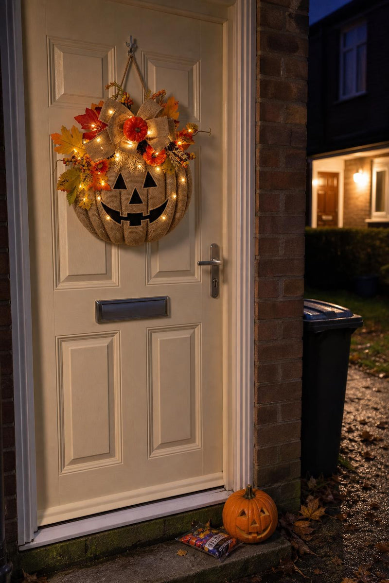 GlowJack™ Lighted Pumpkin Wreath lifestyle image 1