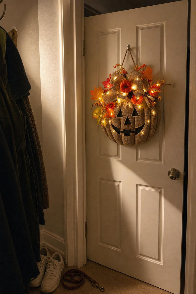 GlowJack™ Lighted Pumpkin Wreath lifestyle image 2