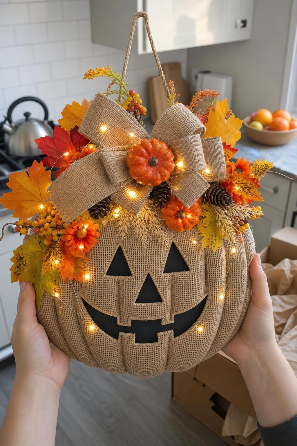 GlowJack™ Lighted Pumpkin Wreath lifestyle image 4