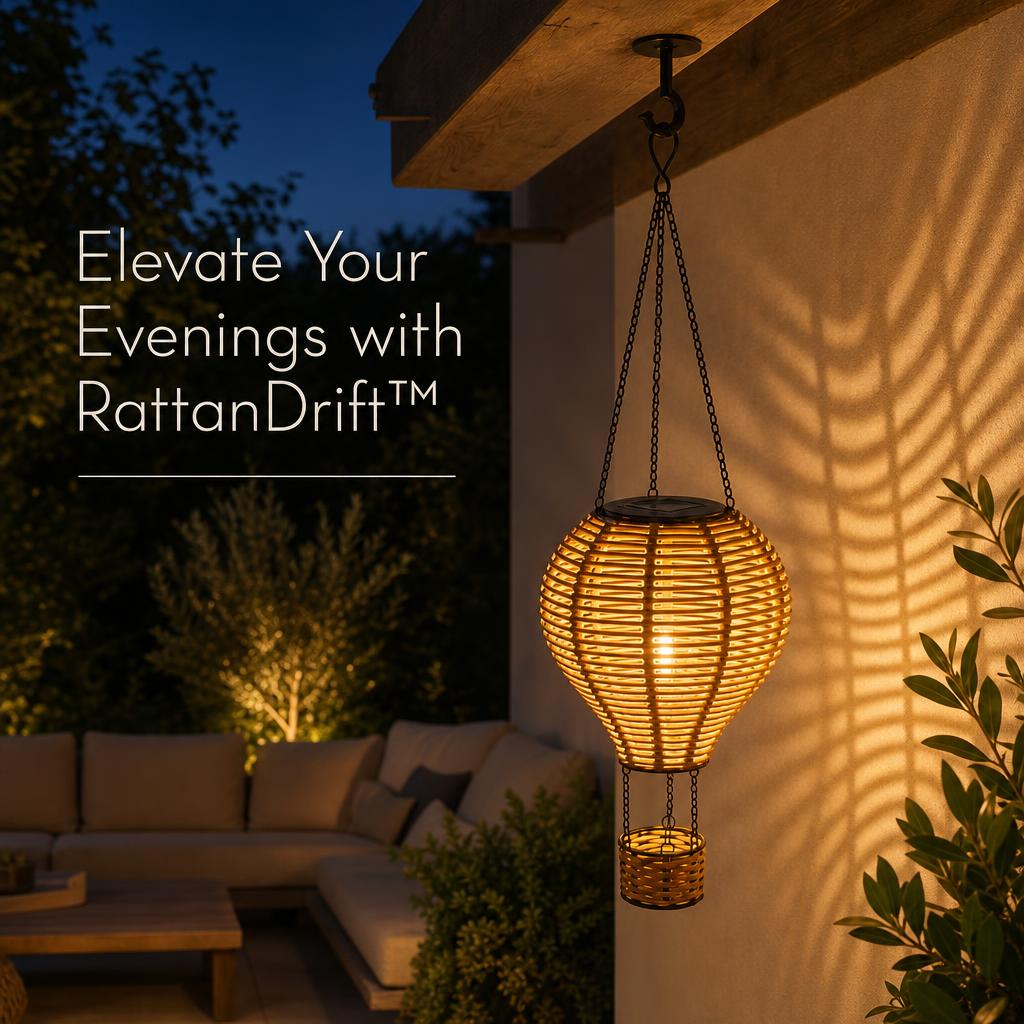 RattanDrift™ Solar Rattan Hot Air Balloon Lantern body image 1