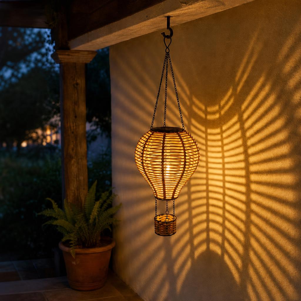 RattanDrift™ Solar Rattan Hot Air Balloon Lantern carousel image 1