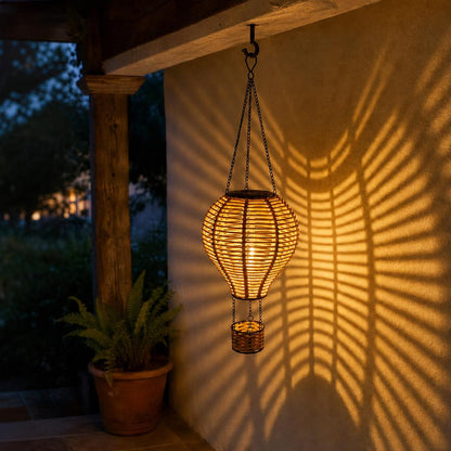 RattanDrift™ Solar Rattan Hot Air Balloon Lantern carousel image 1