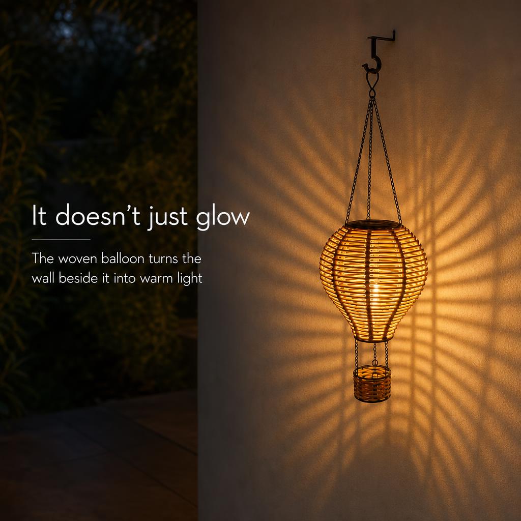 RattanDrift™ Solar Rattan Hot Air Balloon Lantern carousel image 2