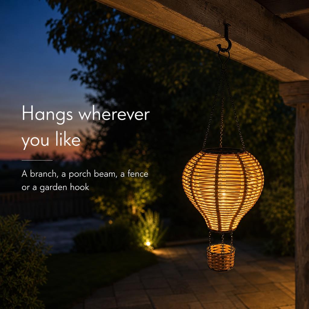 RattanDrift™ Solar Rattan Hot Air Balloon Lantern carousel image 4