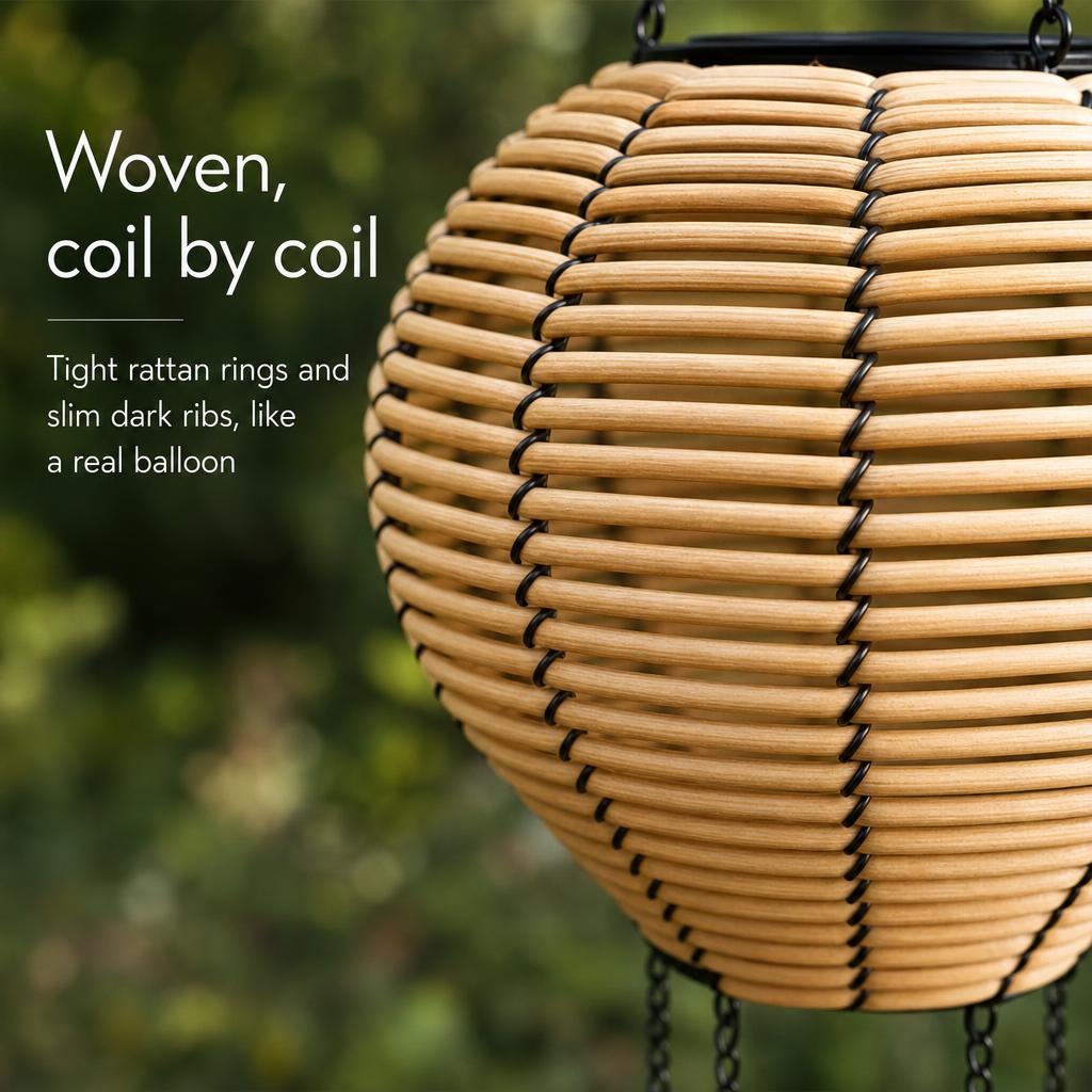 RattanDrift™ Solar Rattan Hot Air Balloon Lantern carousel image 5