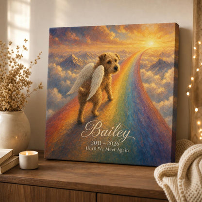 Little Wings — rainbow bridge design, displayed in a cozy home