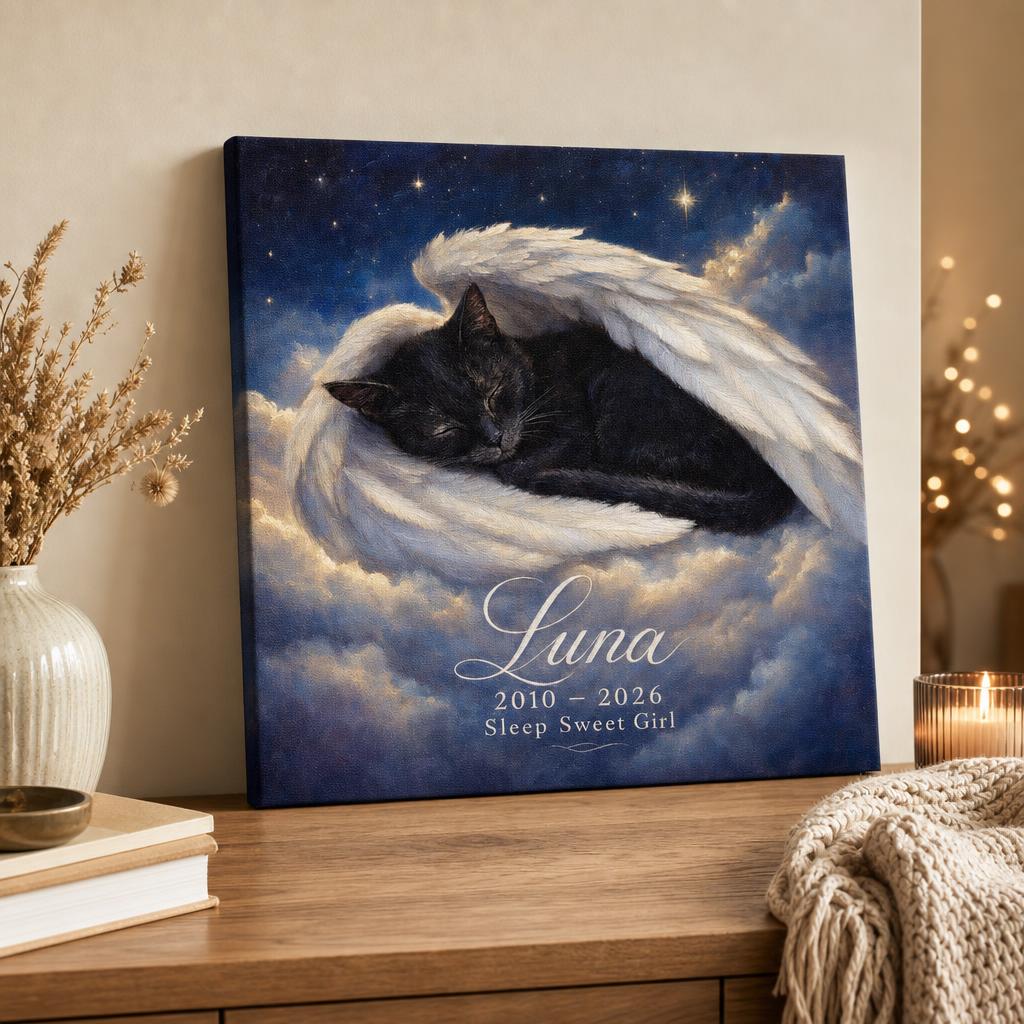 Little Wings — sleeping on a cloud design, displayed in a cozy home