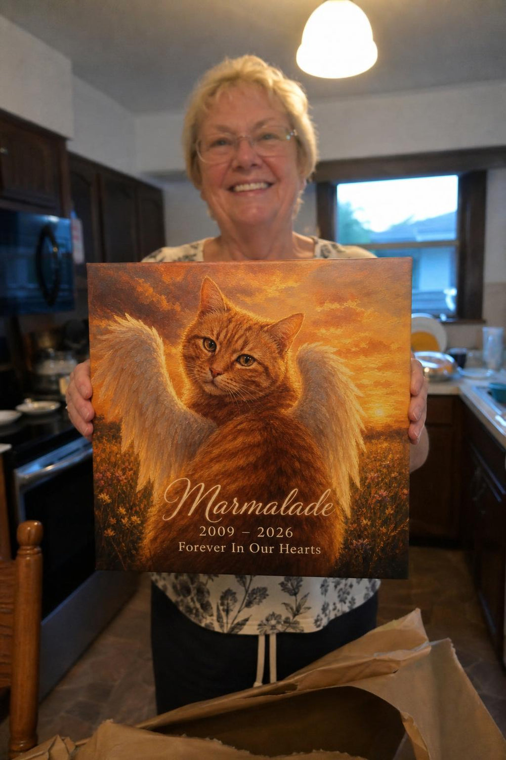 A Little Wings pet memorial canvas in a customer's home