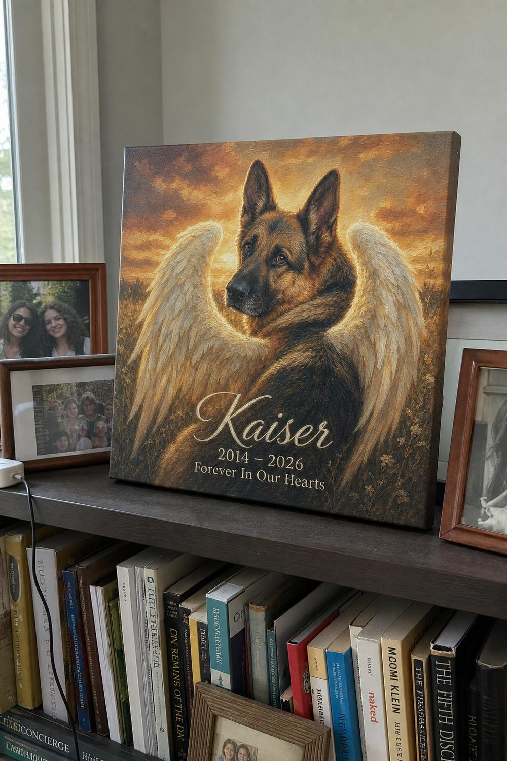 A Little Wings pet memorial canvas in a customer's home