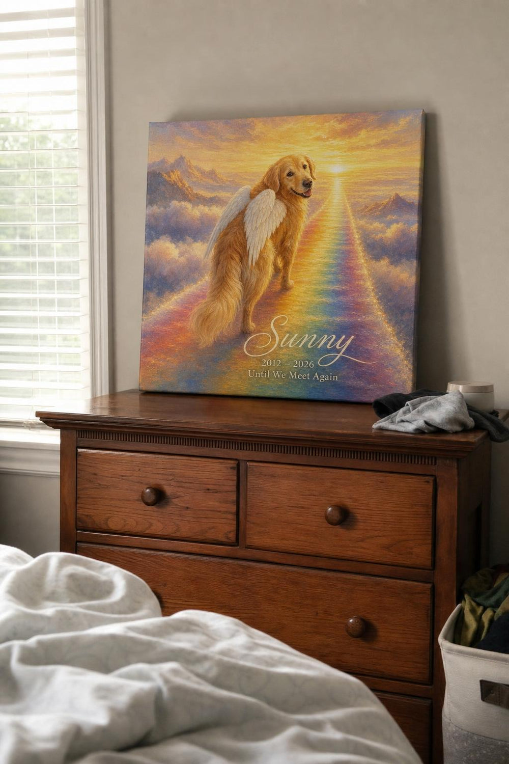 A Little Wings pet memorial canvas in a customer's home