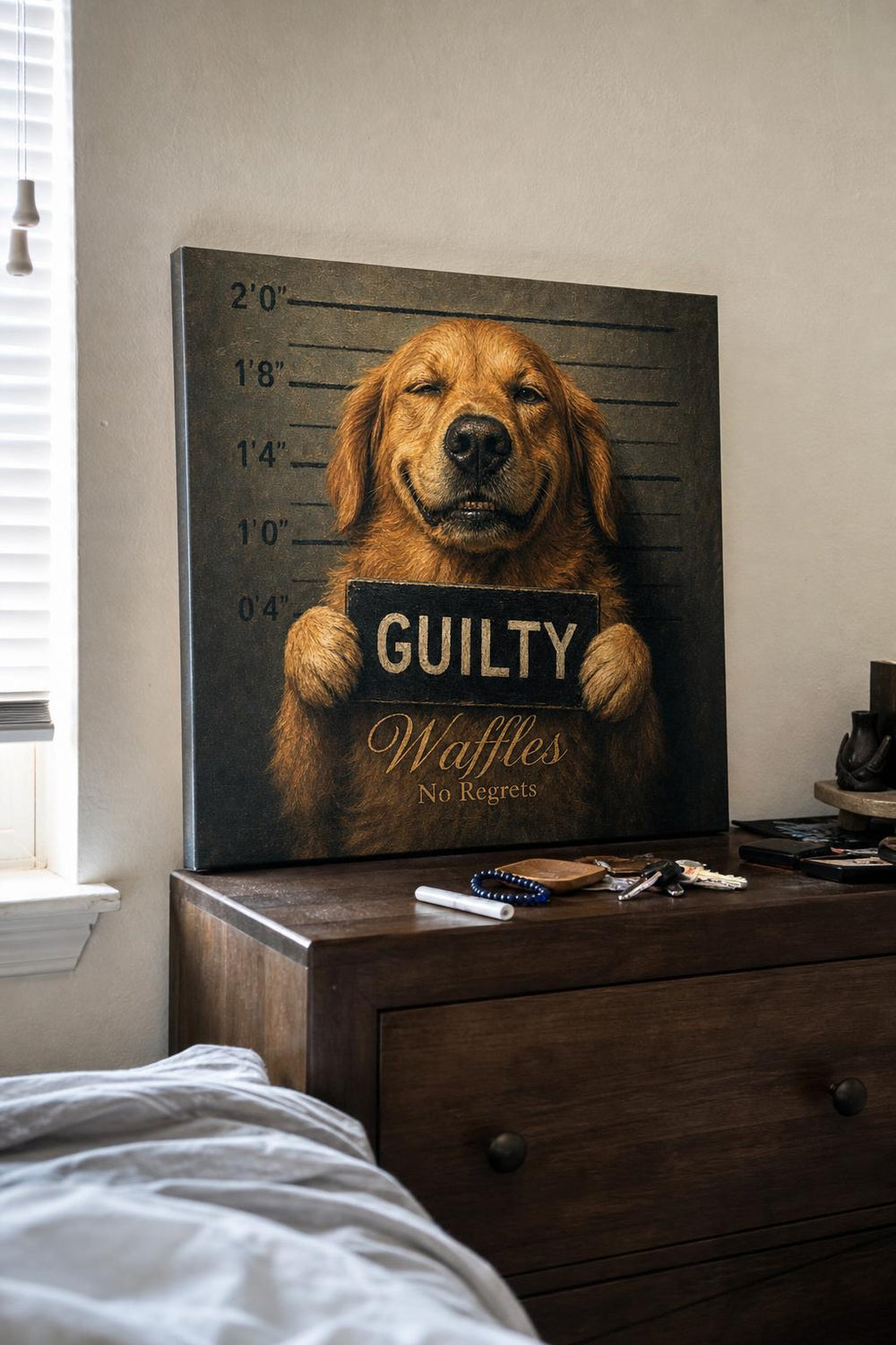 A Most Wanted personalized pet canvas in a customer's home