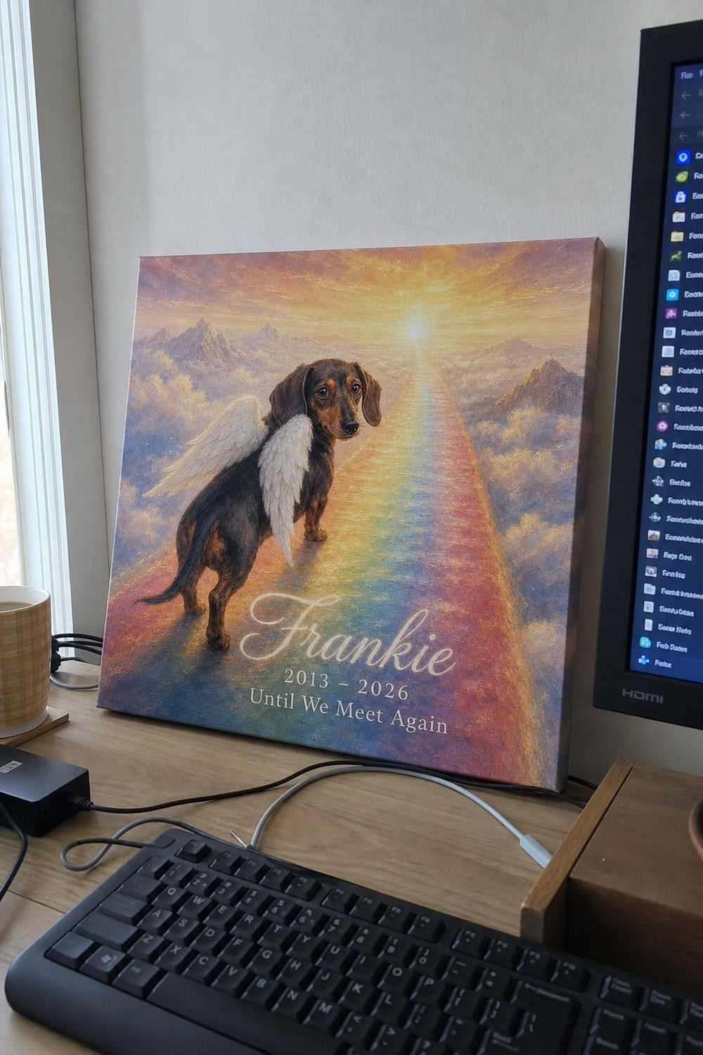 A Little Wings pet memorial canvas in a customer's home