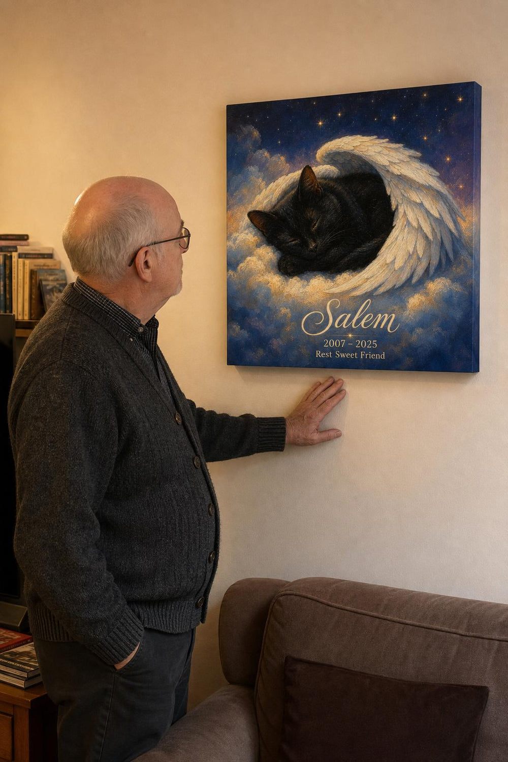 A Little Wings pet memorial canvas in a customer's home