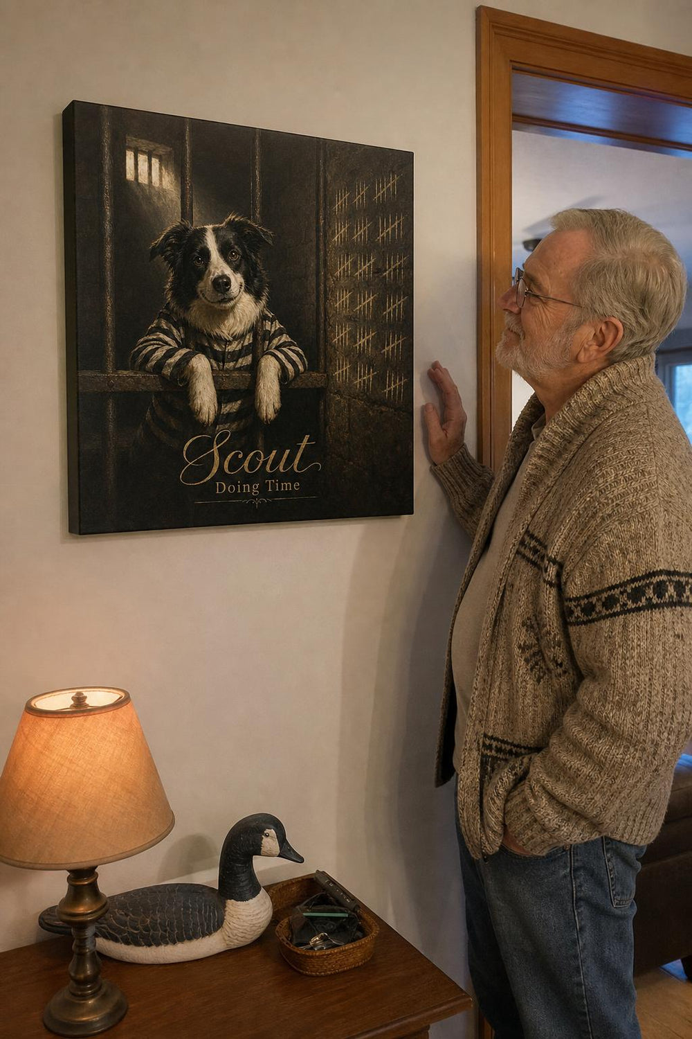 A Most Wanted personalized pet canvas in a customer's home
