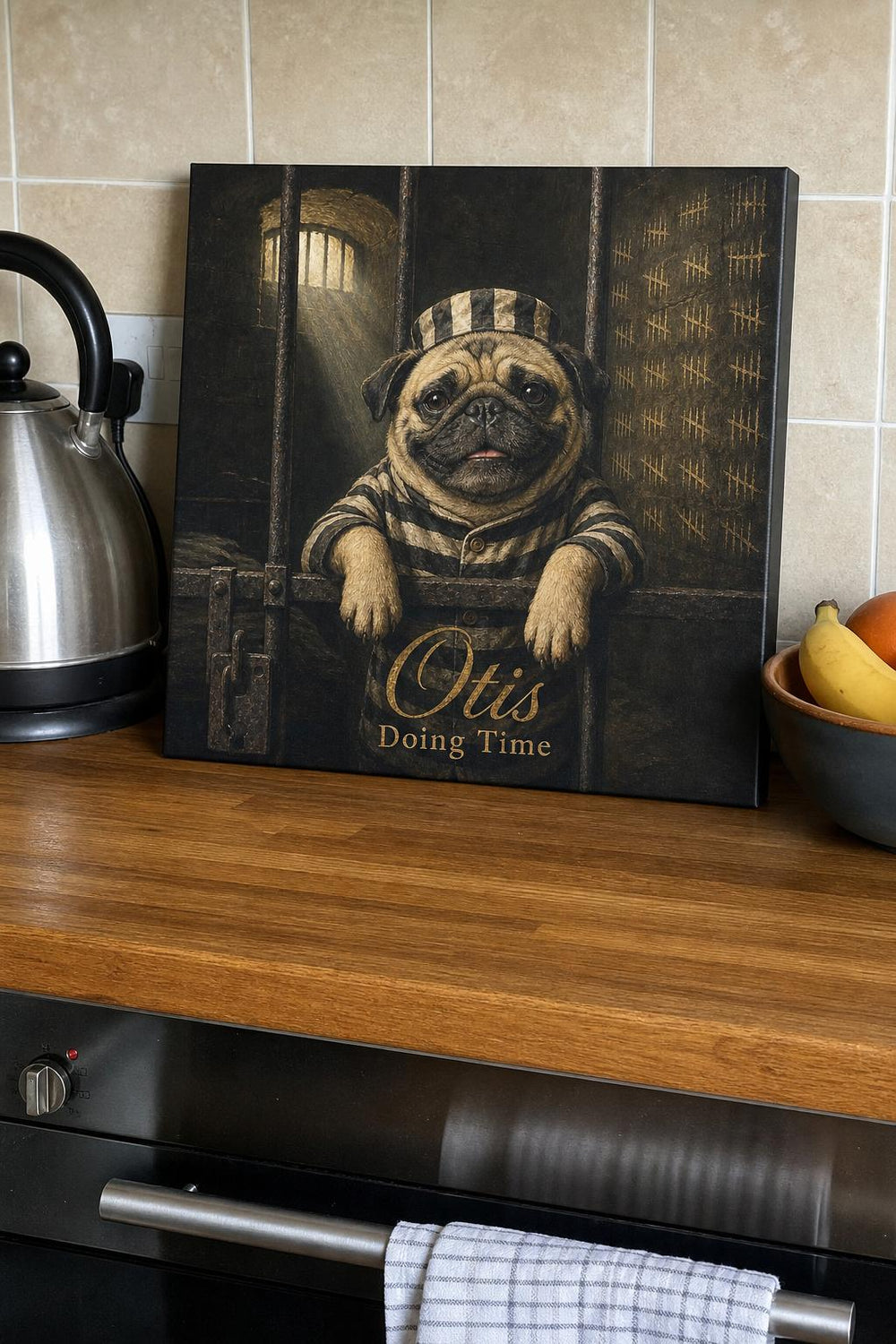 A Most Wanted personalized pet canvas in a customer's home
