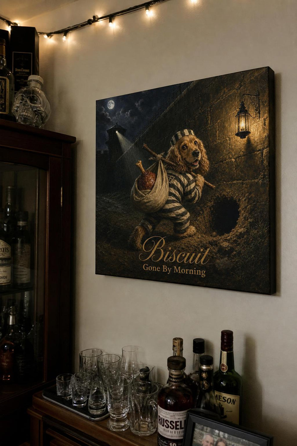 A Most Wanted personalized pet canvas in a customer's home