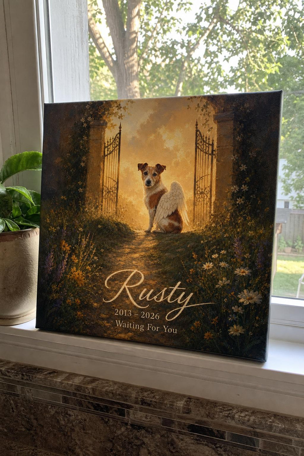 A Little Wings pet memorial canvas in a customer's home